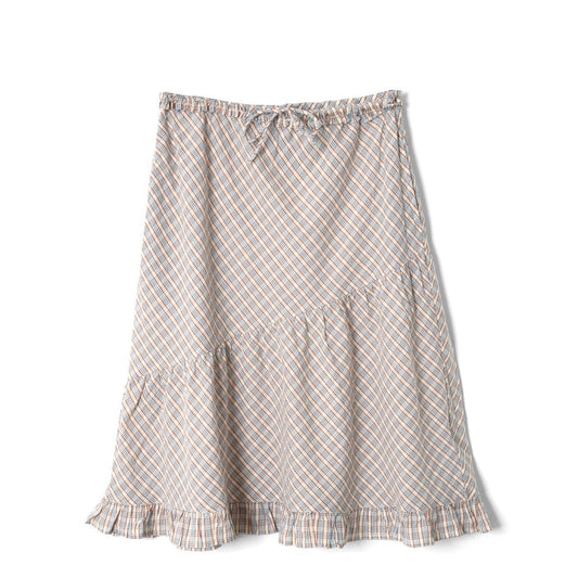 Damson Madder Womens Sigourney Ruffle Spiral Skirt Ginger Check