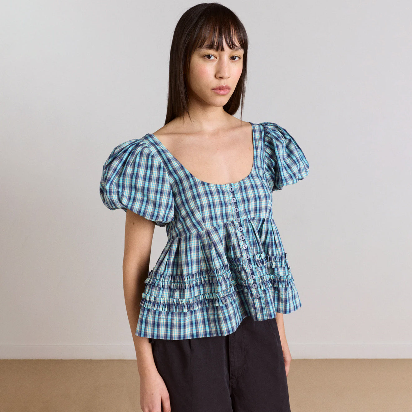 Damson Madder Womens Summer Joy Blouse Tomboy Check - pam pam 