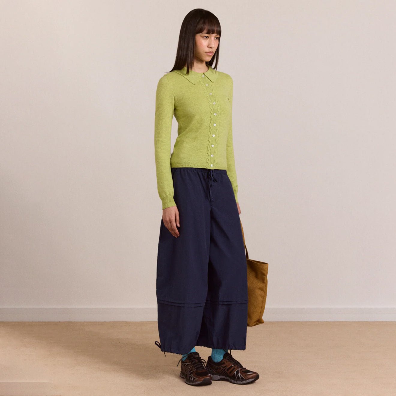 Damson Madder Womens Voula Wool And Cashmere Blend Cardigan Lime