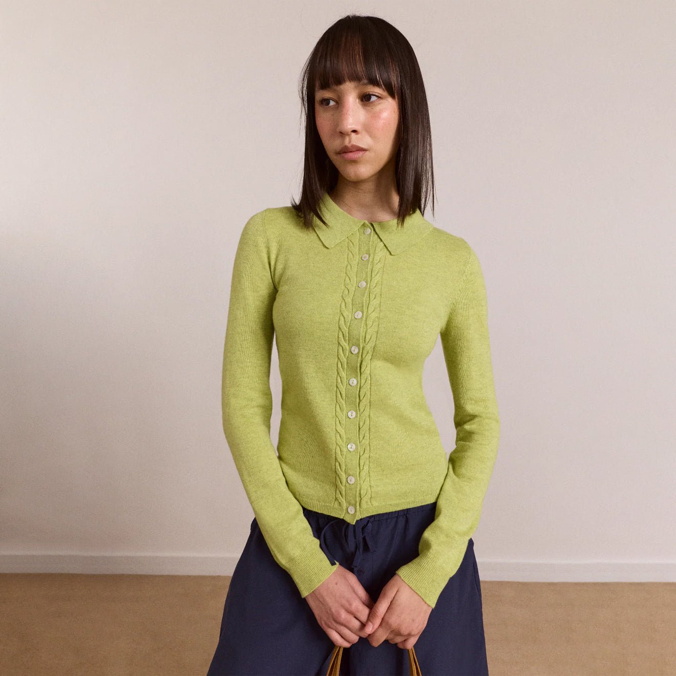 Damson Madder Womens Voula Wool And Cashmere Blend Cardigan Lime