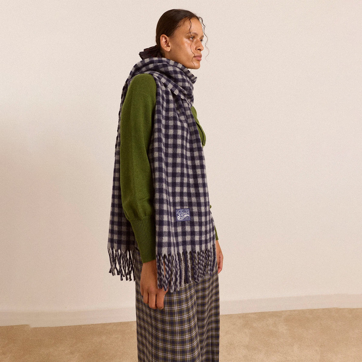 Damson Madder Wool Scarf Willow Gingham Multi