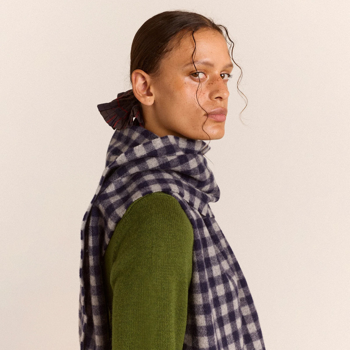 Damson Madder Wool Scarf Willow Gingham Multi