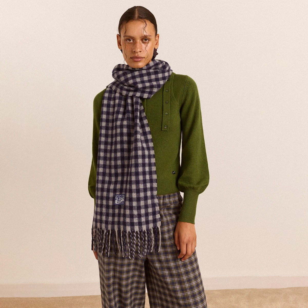 Damson Madder Wool Scarf Willow Gingham Multi