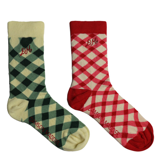Damson Madder Calf Length 2 Pack Socks Gingham