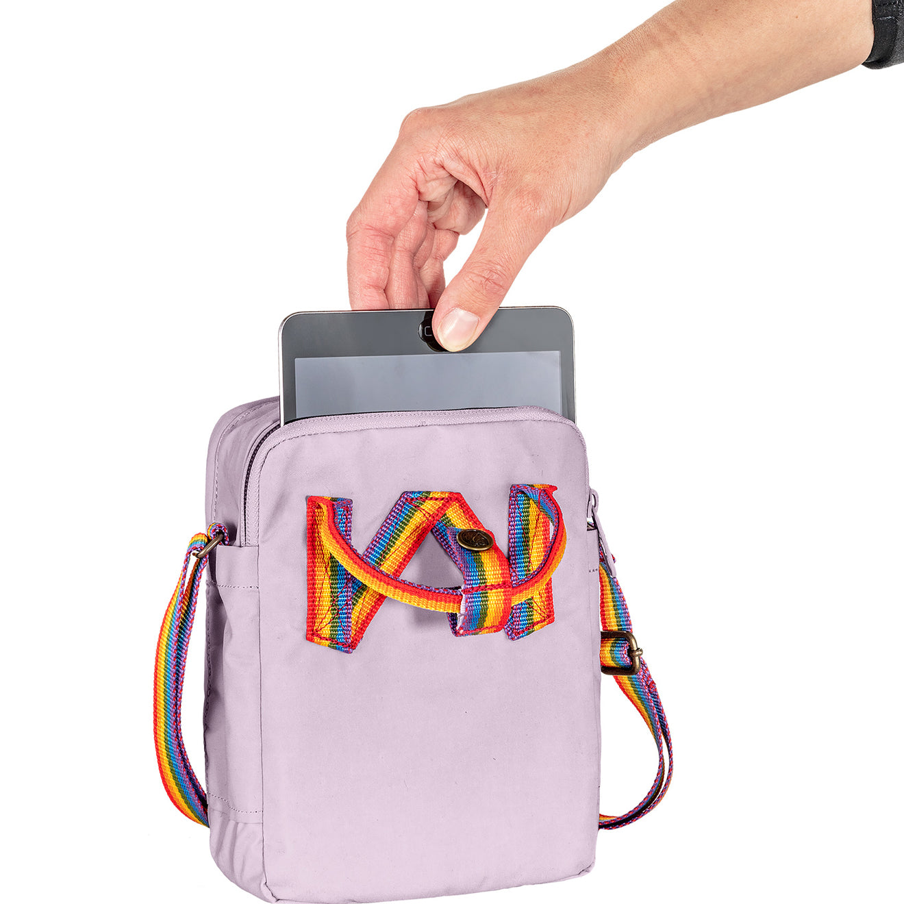 Fjallraven Kanken Rainbow Sling Chalk Rose / Rainbow - pam pam 