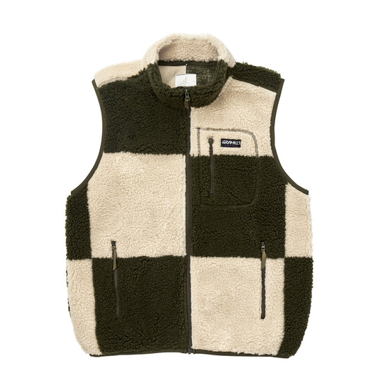 Gramicci Womens Checkered Sherpa Vest Natural / Olive Check - pam pam