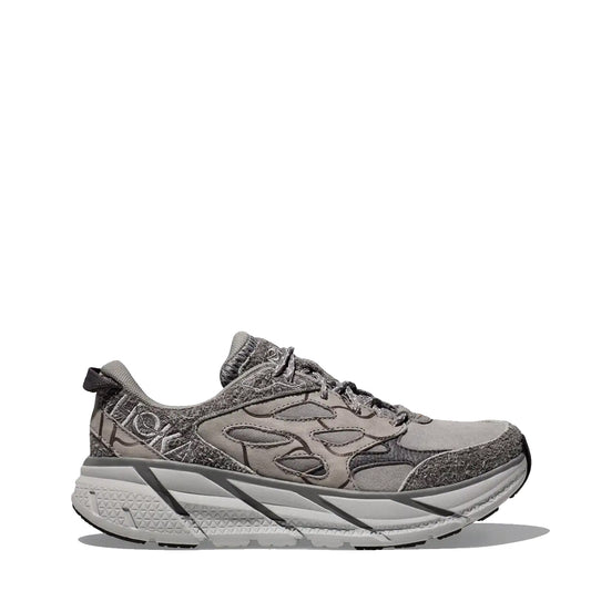 Hoka Womens Elite Terrain System Clifton L Suede TP Trainer Galactic Grey / Satellite Grey