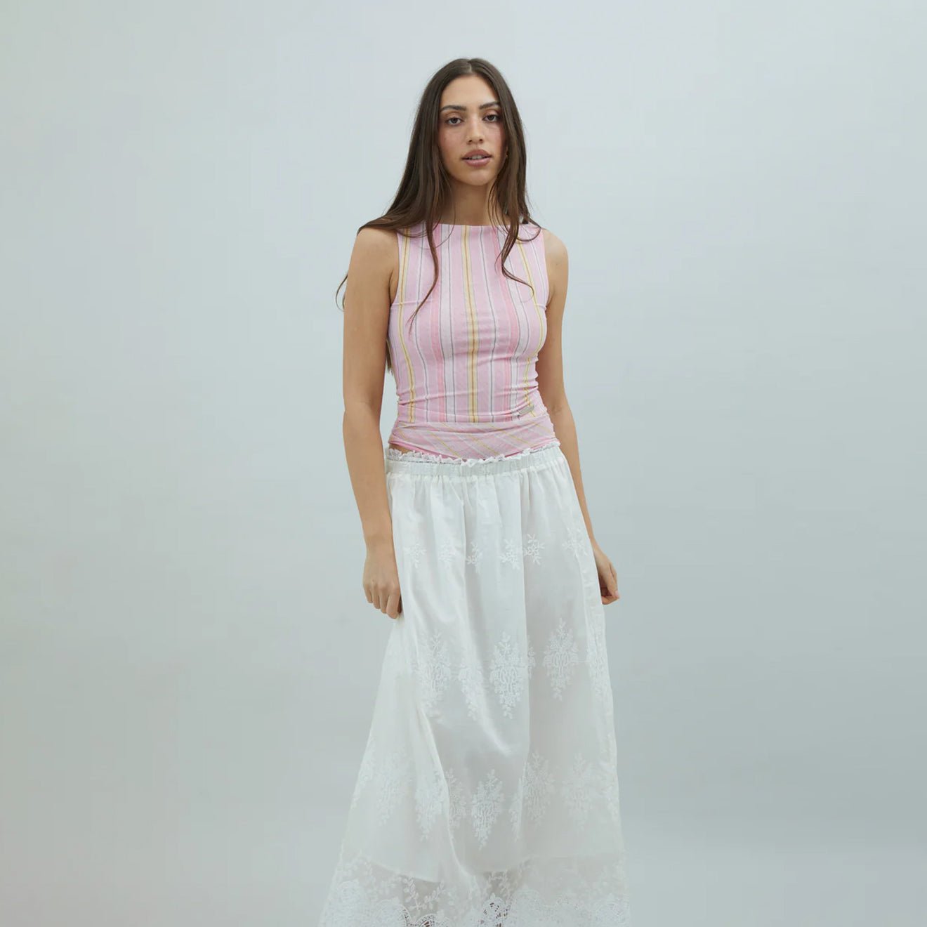 House of Sunny Double Layer Stripe Mesh Vest Stripe Print