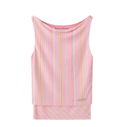 House of Sunny Double Layer Stripe Mesh Vest Stripe Print