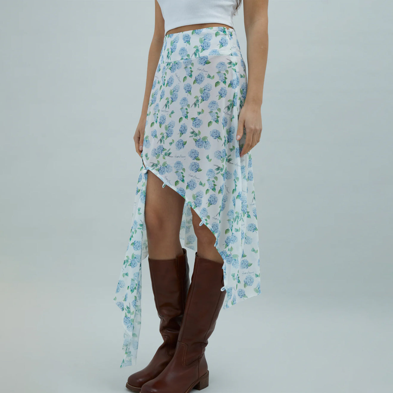 House of Sunny Hydrangea Asymmetric Mesh Skirt Soft Blue - pam pam 