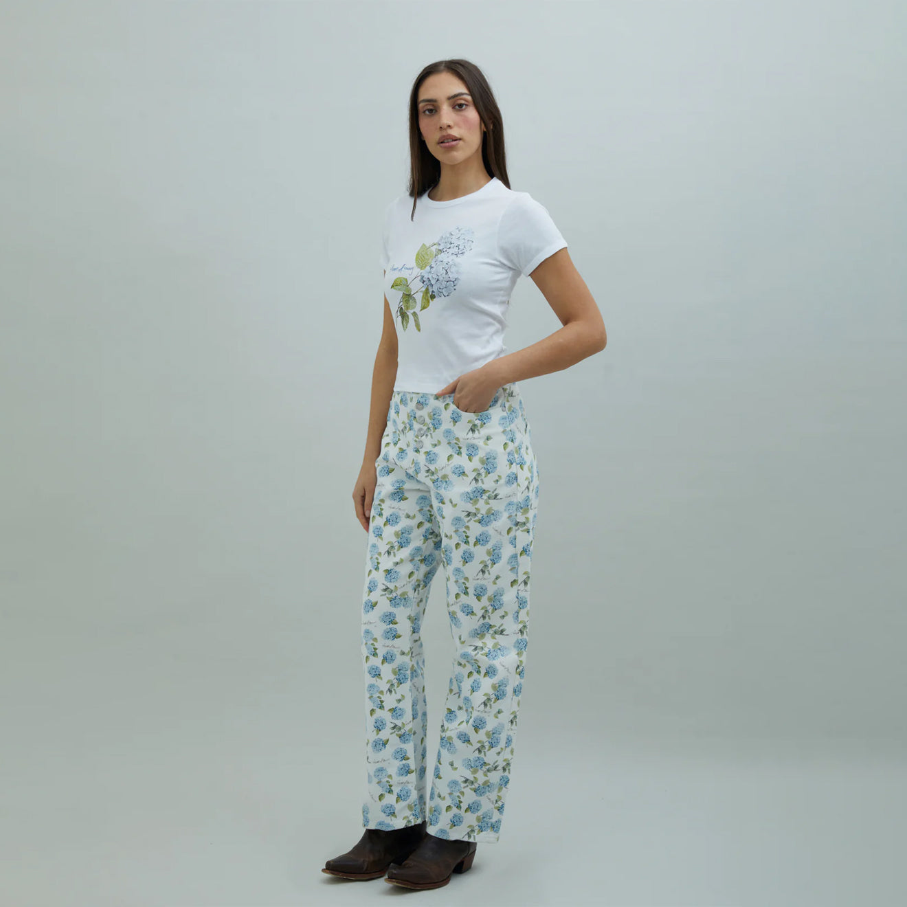 House of Sunny Hydrangea Baby Tee White - pam pam 