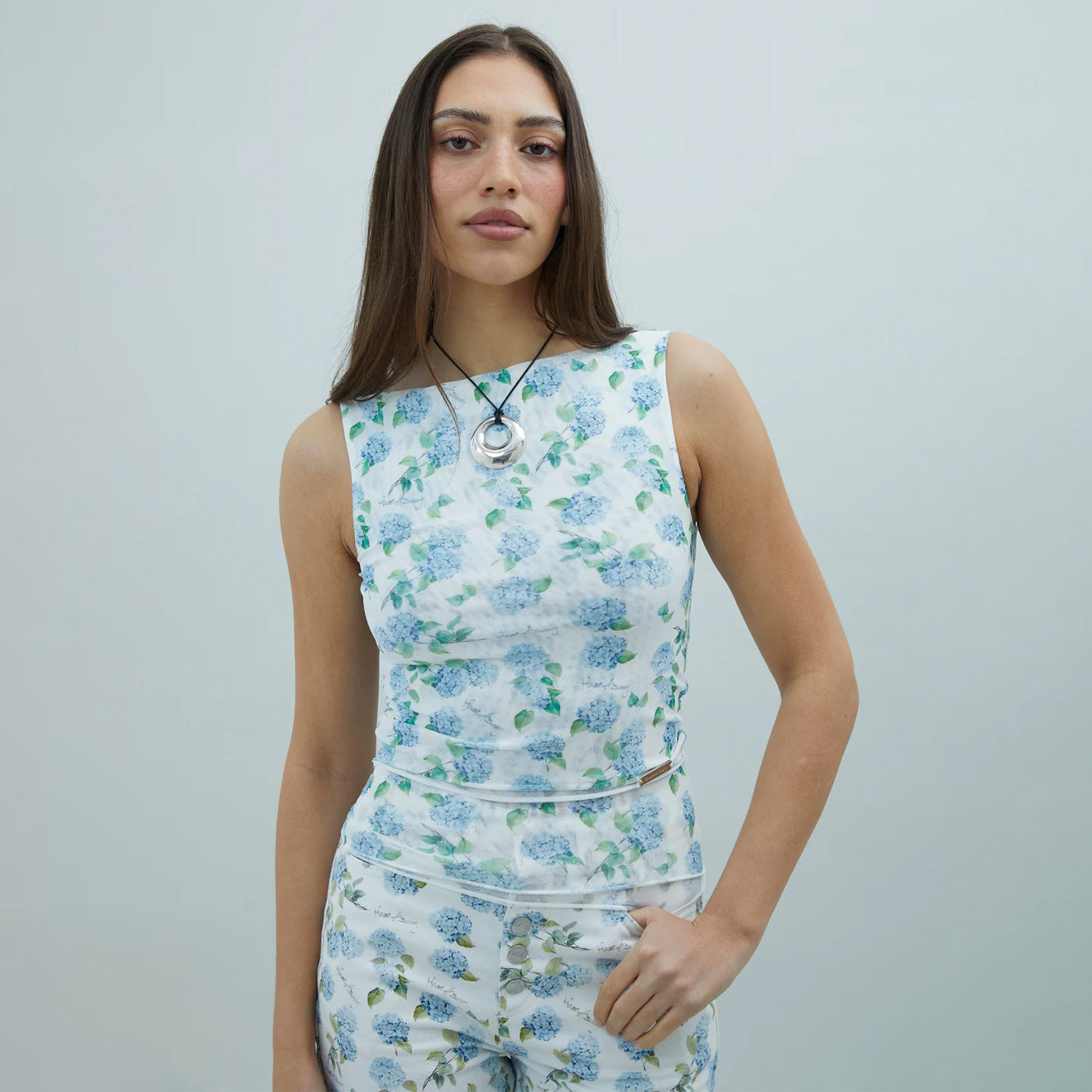 House of Sunny Hydrangea Double Layer Mesh Top Soft Blue - pam pam 