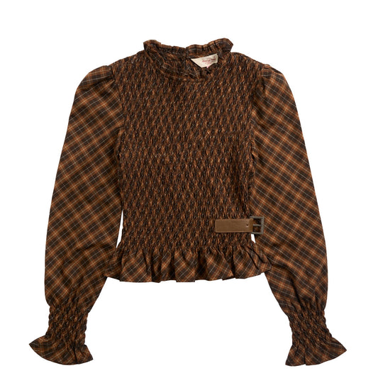 House of Sunny Womens Check Ruched Top Multi Check
