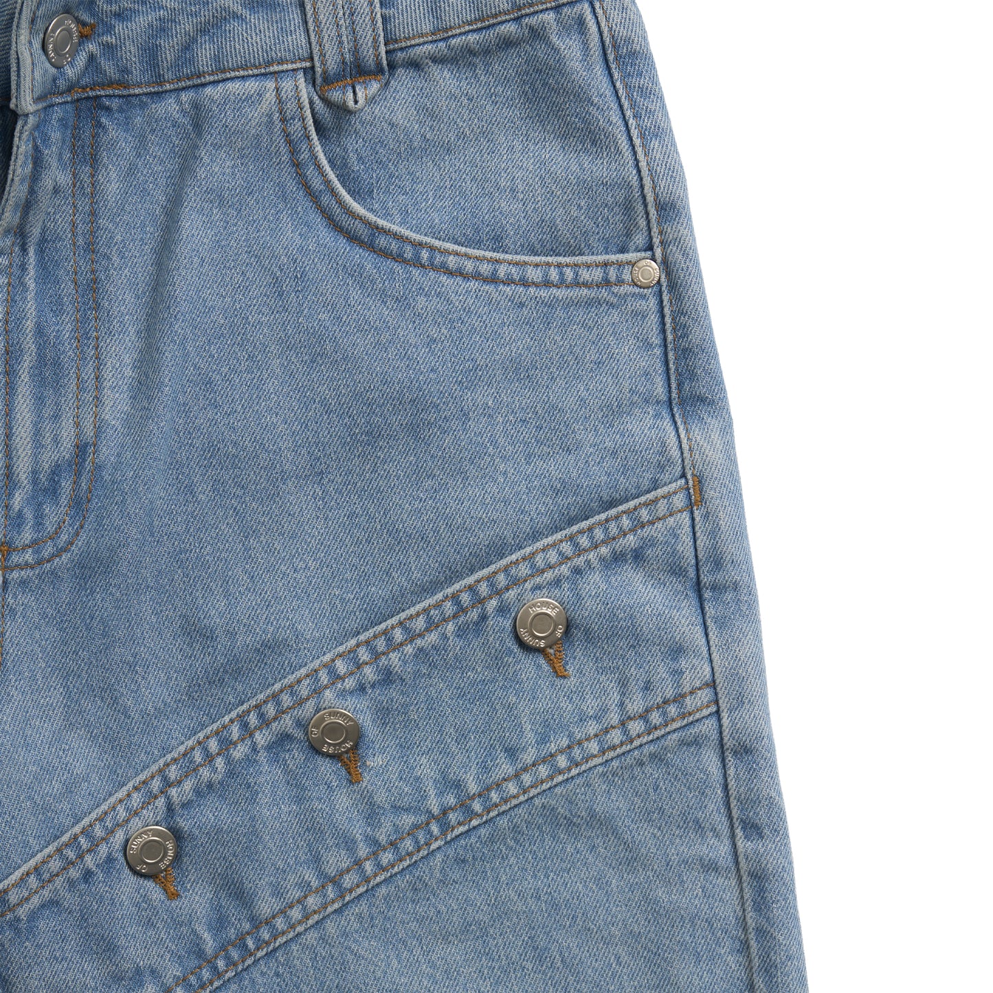 House of Sunny Womens Cowboy Denim Jeans Mid Blue Wash