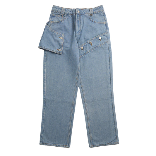 House of Sunny Womens Cowboy Denim Jeans Mid Blue Wash