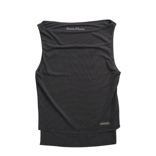 House of Sunny Womens Double Layer Sleeveless Mesh Top Steel Grey