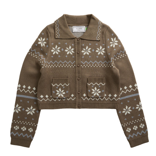 House of Sunny Womens Fairaisle Tripper Cardigan Light Brown