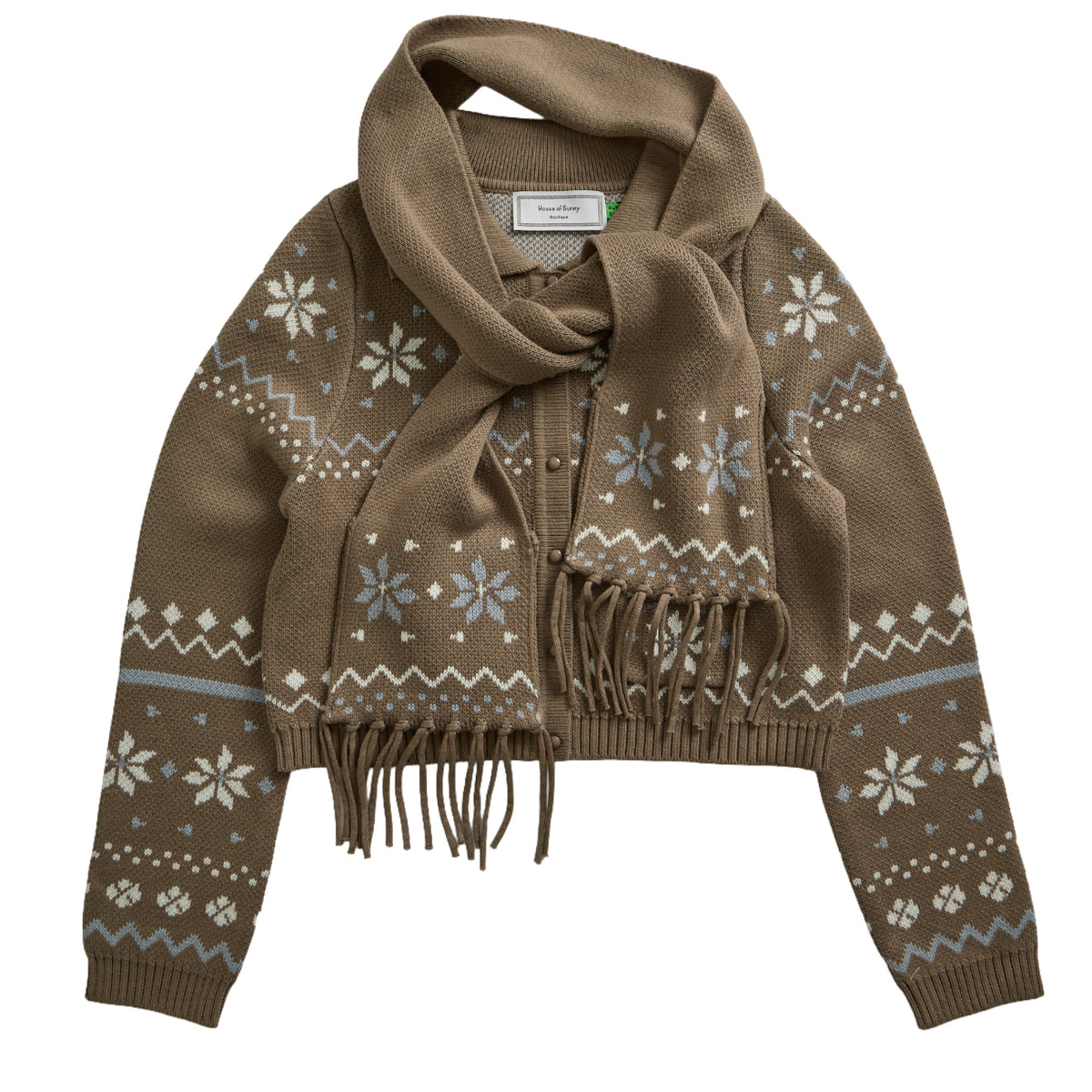House of Sunny Womens Fairaisle Tripper Cardigan Light Brown