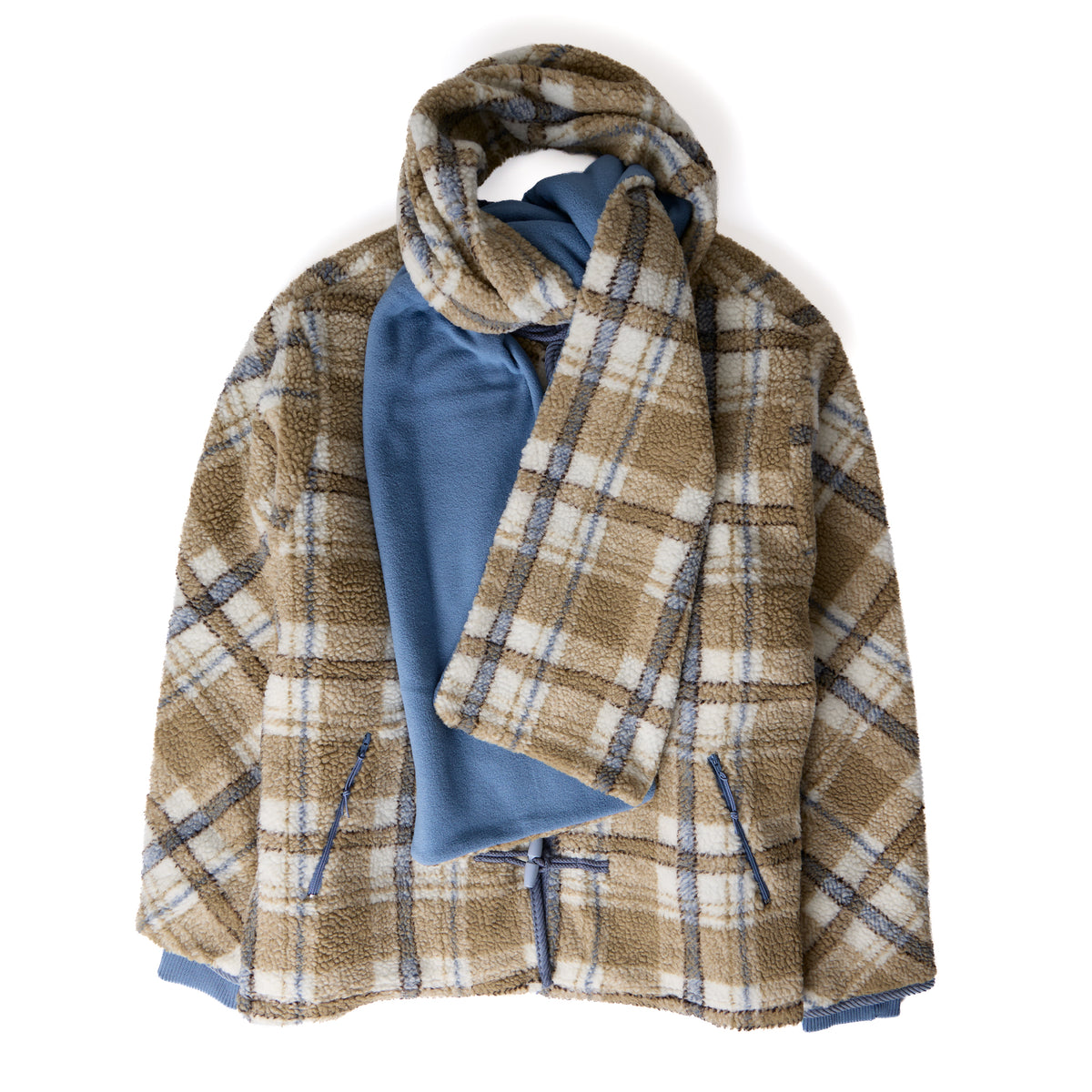 House of Sunny Womens Fleece Scarf Jacket Check Multi