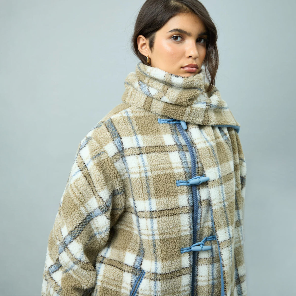 House of Sunny Womens Fleece Scarf Jacket Check Multi