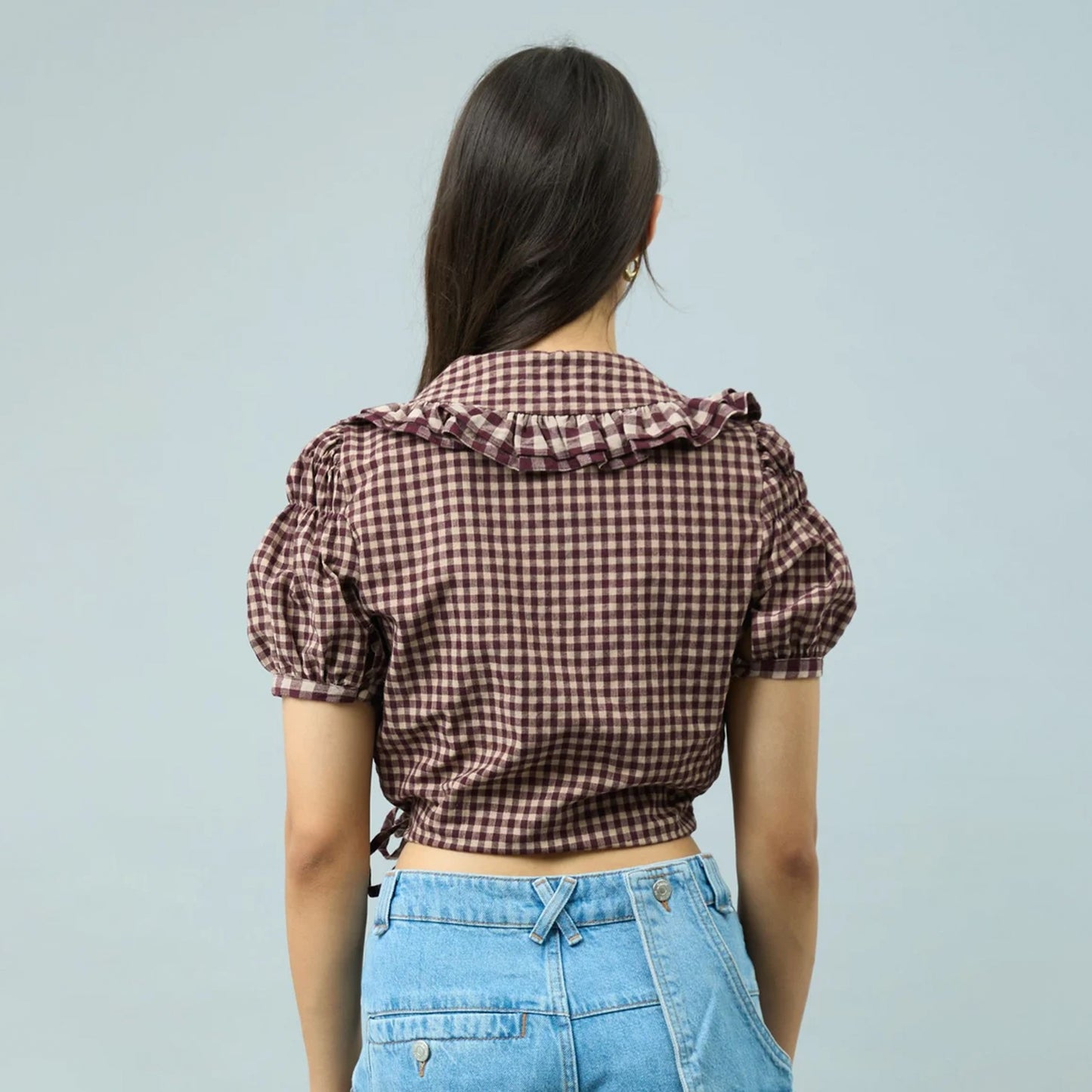 House of Sunny Womens Gingham Ruffle Top Multi Check