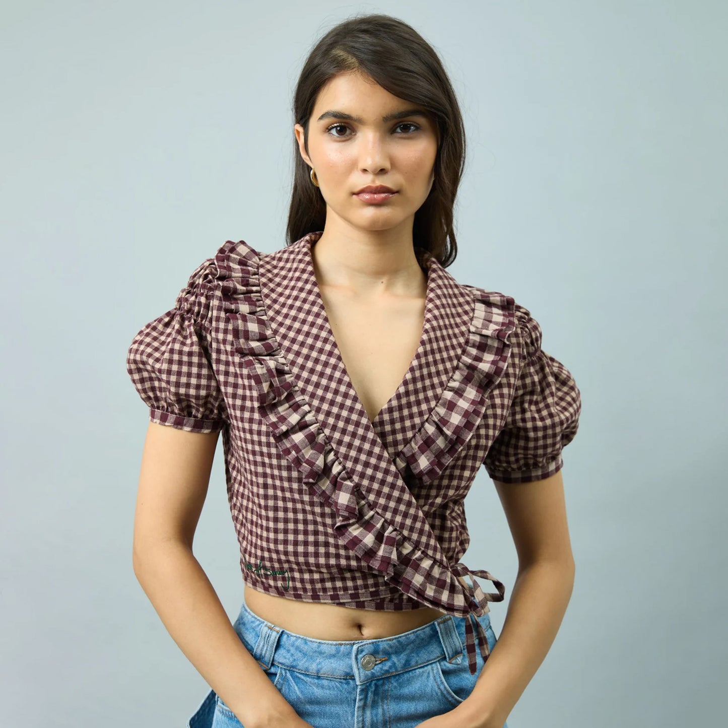 House of Sunny Womens Gingham Ruffle Top Multi Check