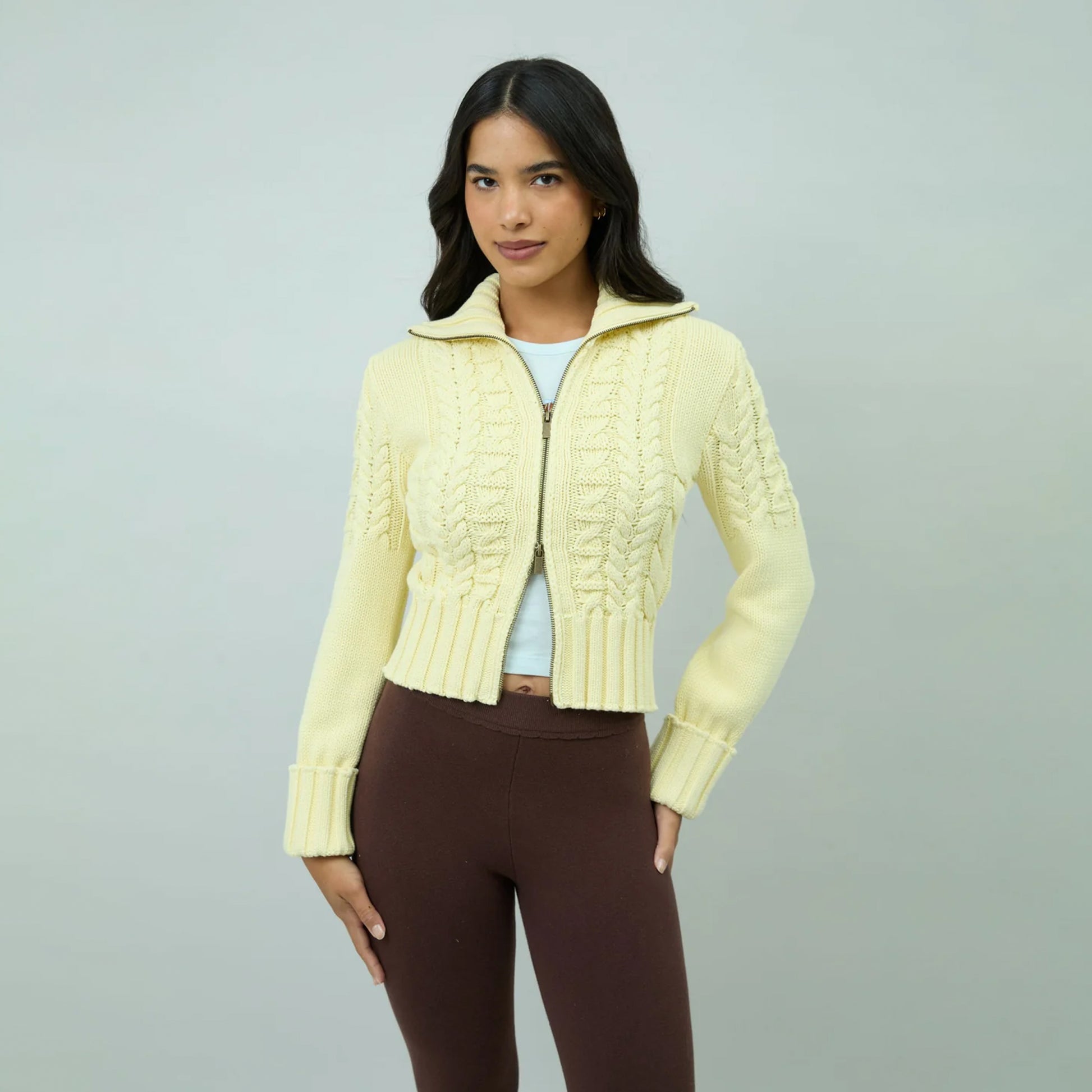 House of Sunny Womens Rolled Cuff Peggy Cardigan Butter