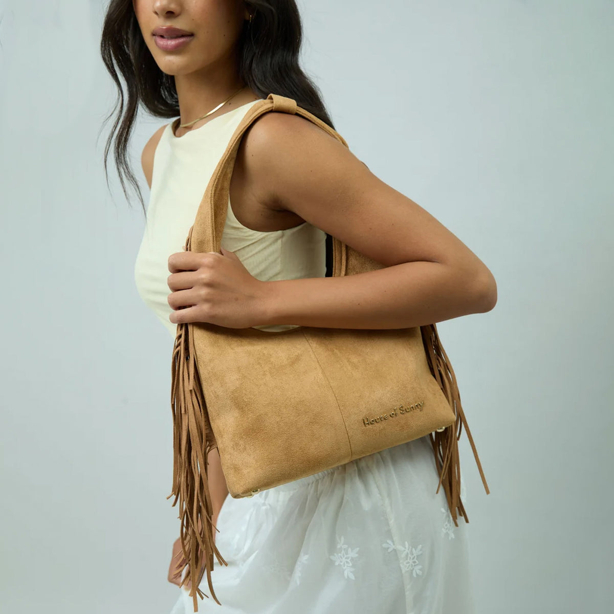 House of Sunny Womens Tassle Sling Shoulder Bag Tan