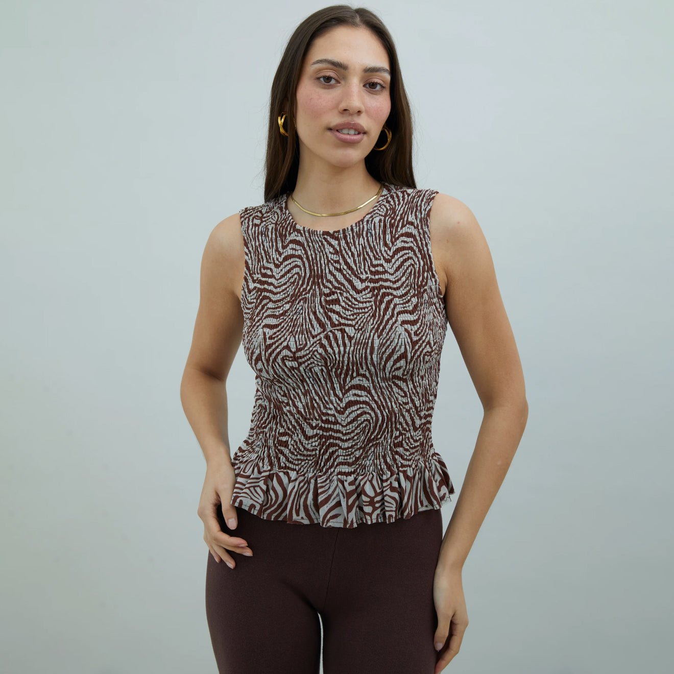 House of Sunny Zebra Mesh Top Cocoa
