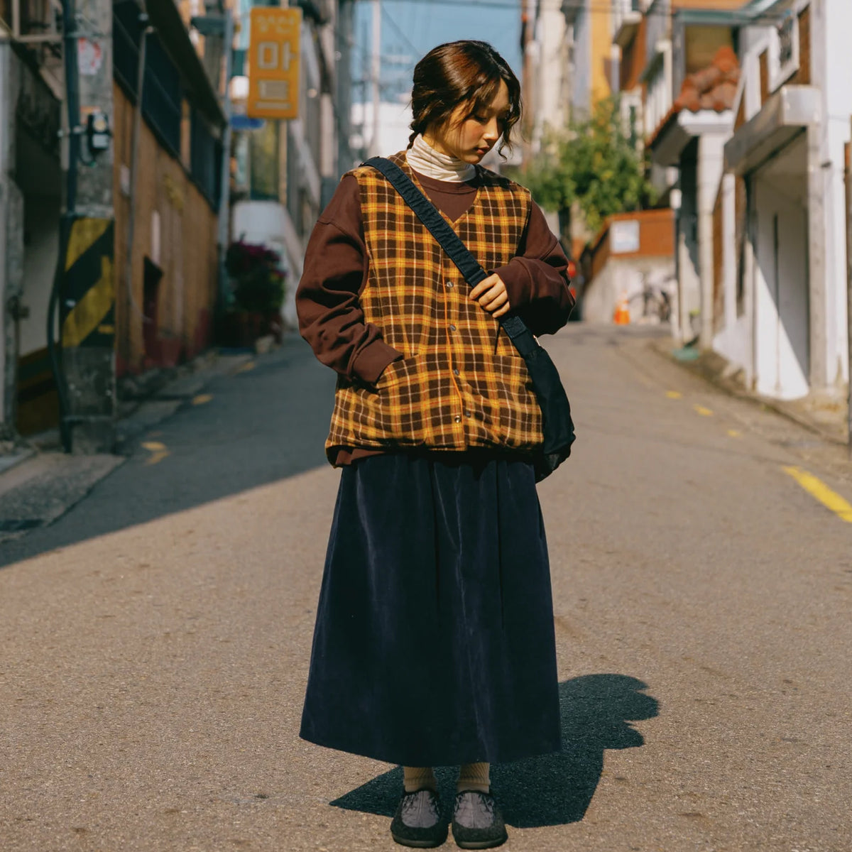 Kappy Corduroy Flare Skirt Navy