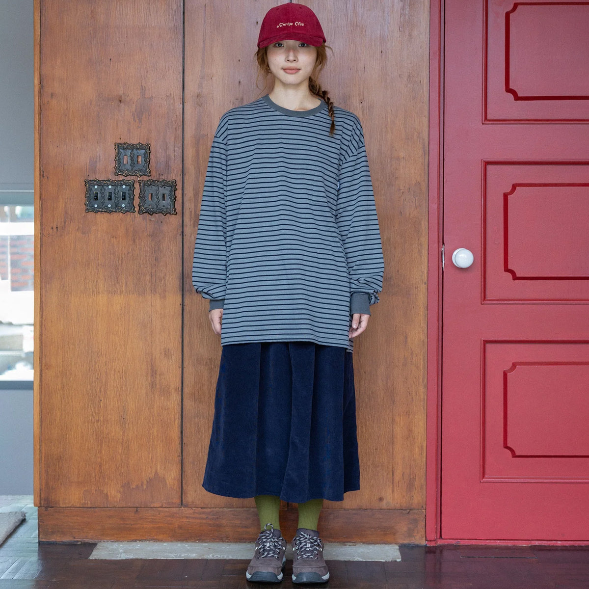 Kappy Corduroy Flare Skirt Navy