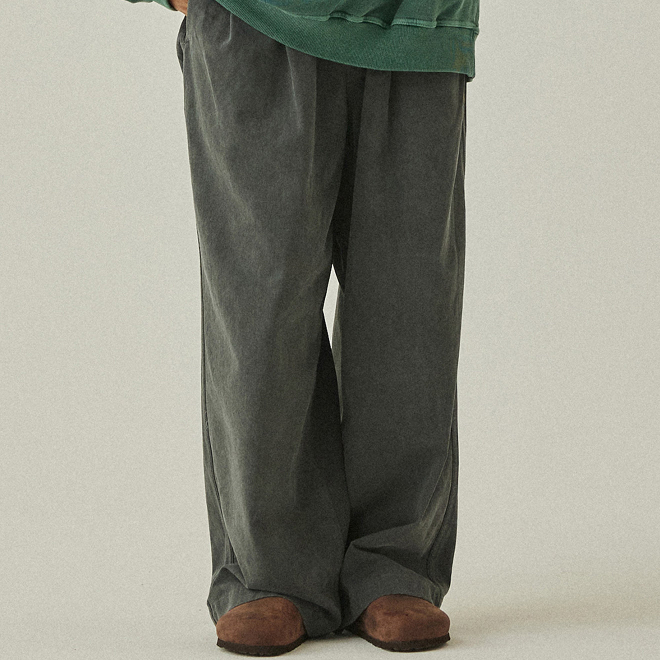 Kappy Pigment Two Tuck Wide Pants Charcoal - pam pam 