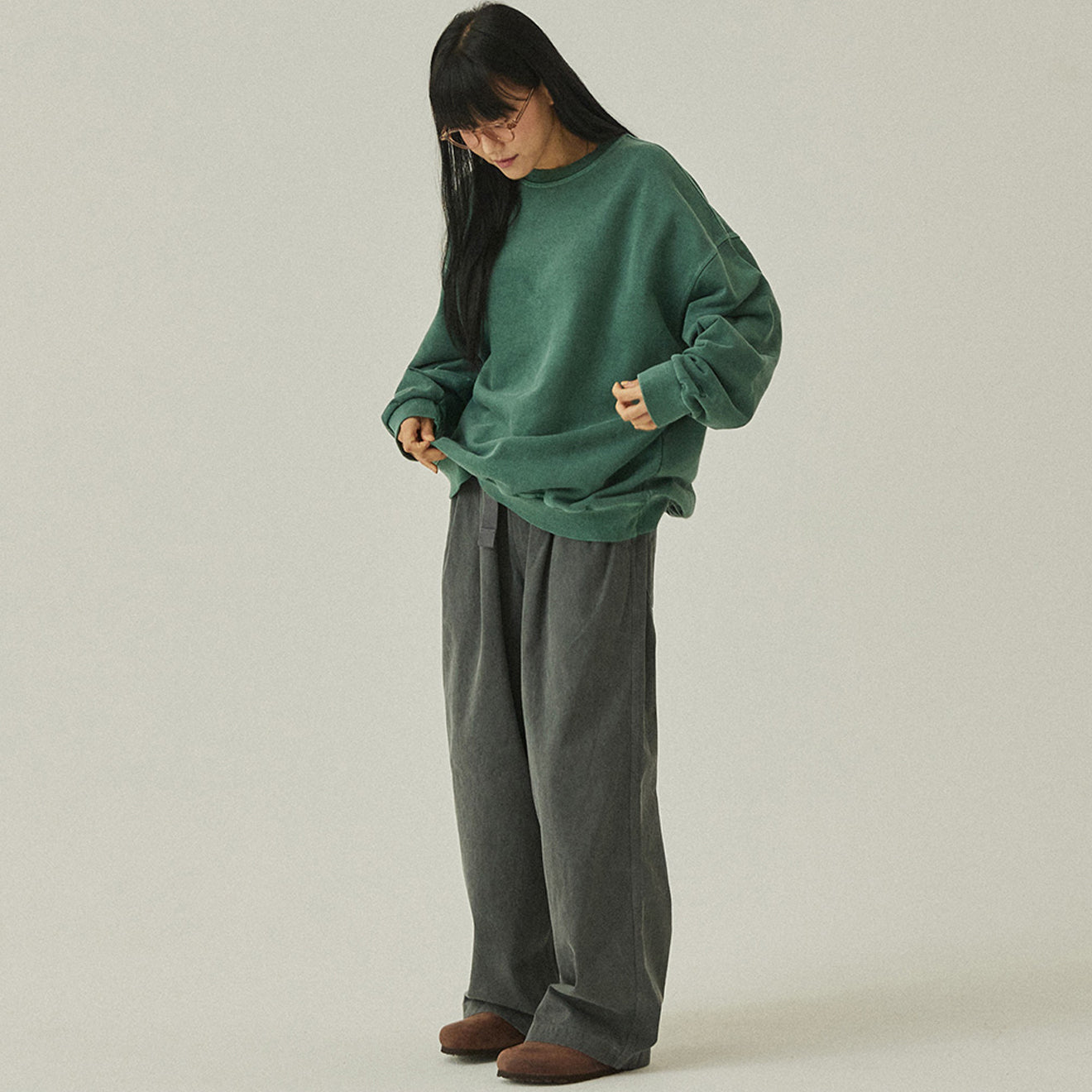 Kappy Pigment Two Tuck Wide Pants Charcoal - pam pam 