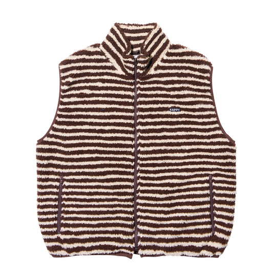 Kappy Stripe Fleece Zipper Vest Brown