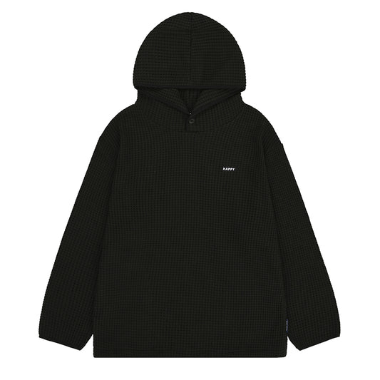 Kappy Waffle Button Hoodie Black - pam pam