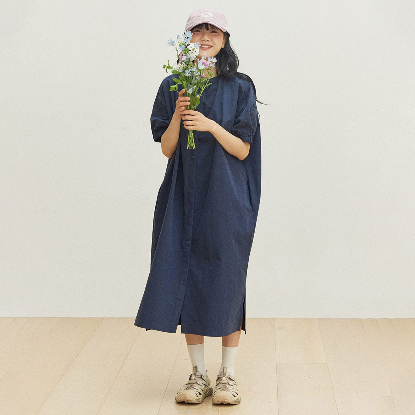 Kappy Womens Band Collar Dress Navy - pam pam 