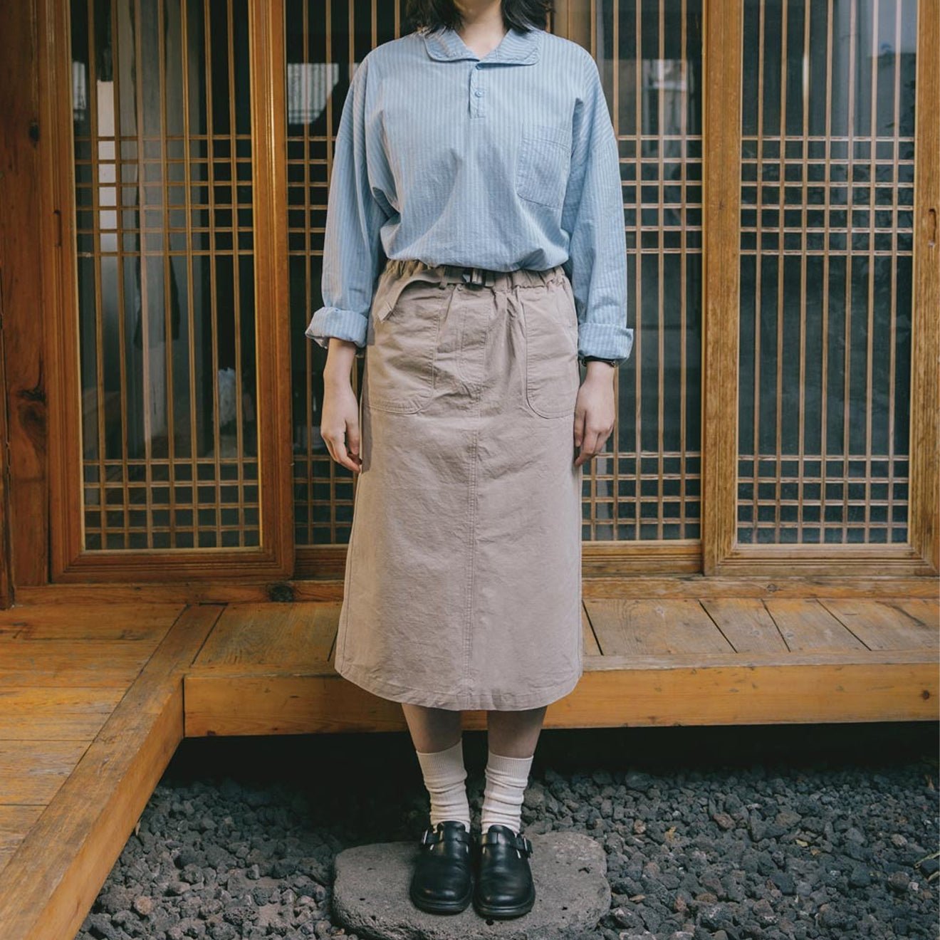 Kappy Womens Cotton Fatigue Skirt Beige - pam pam 