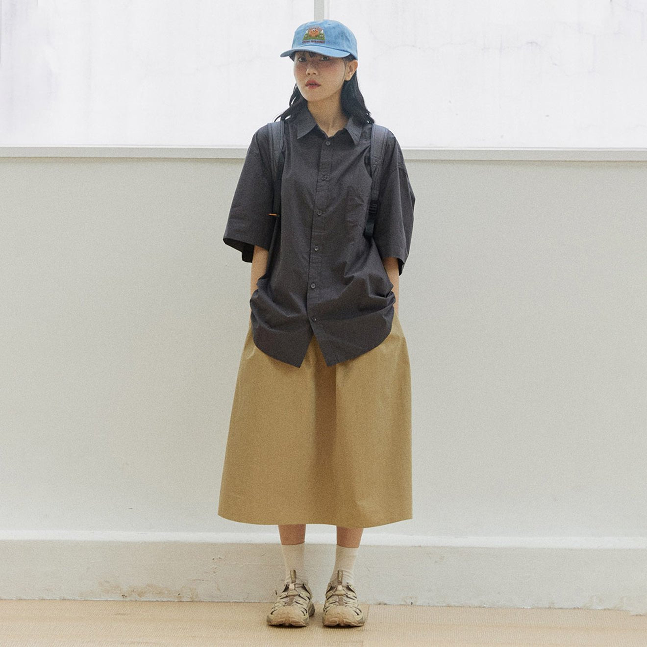 Kappy Womens Flare Banding Skirt Beige - pam pam 