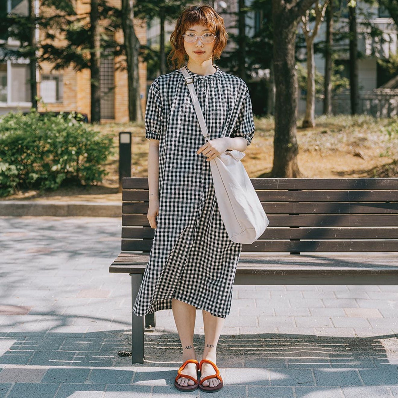 Kappy Womens Gingham Check Linen Dress Black - pam pam 