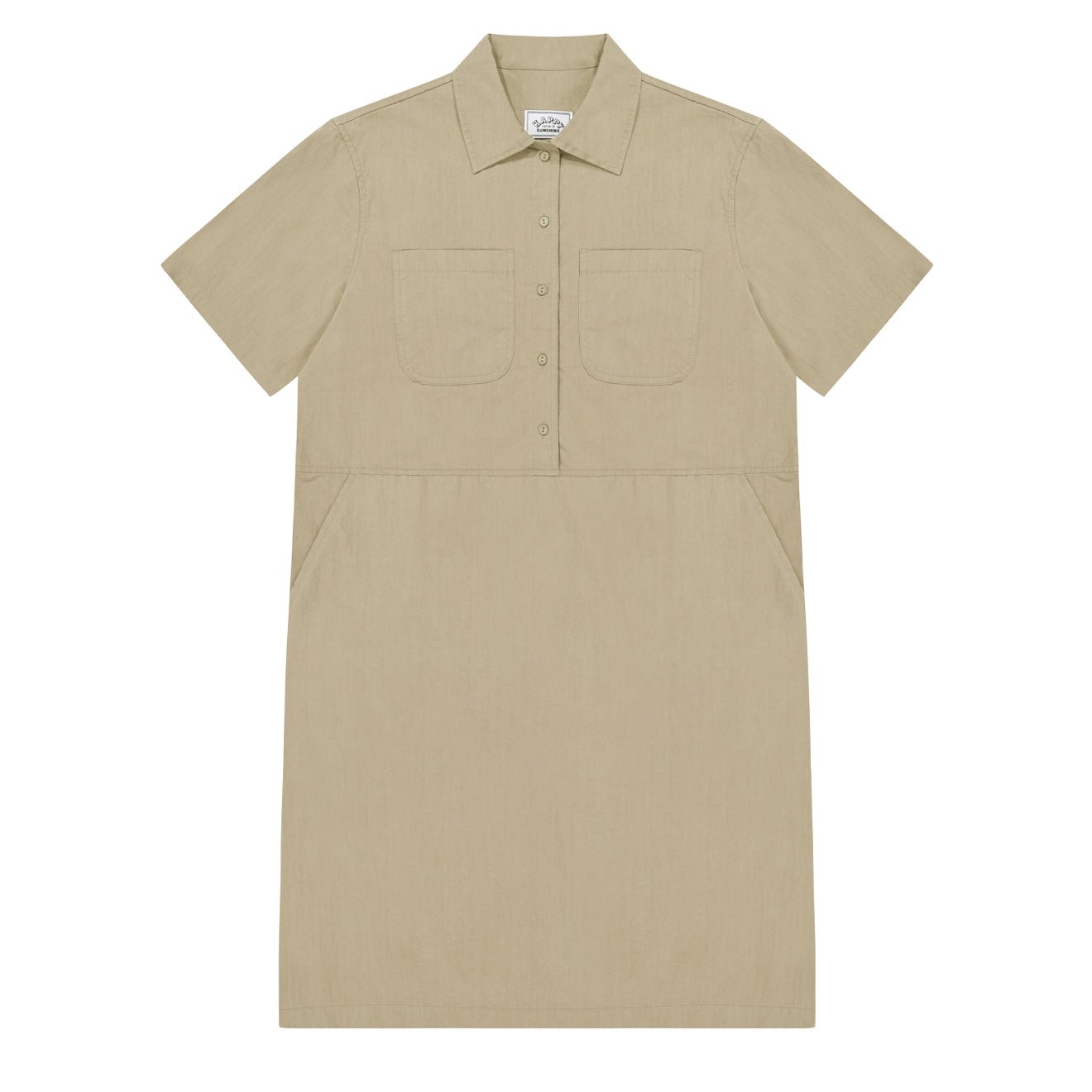 Kappy Womens Pocket Half Shirt Dress Beige - pam pam 