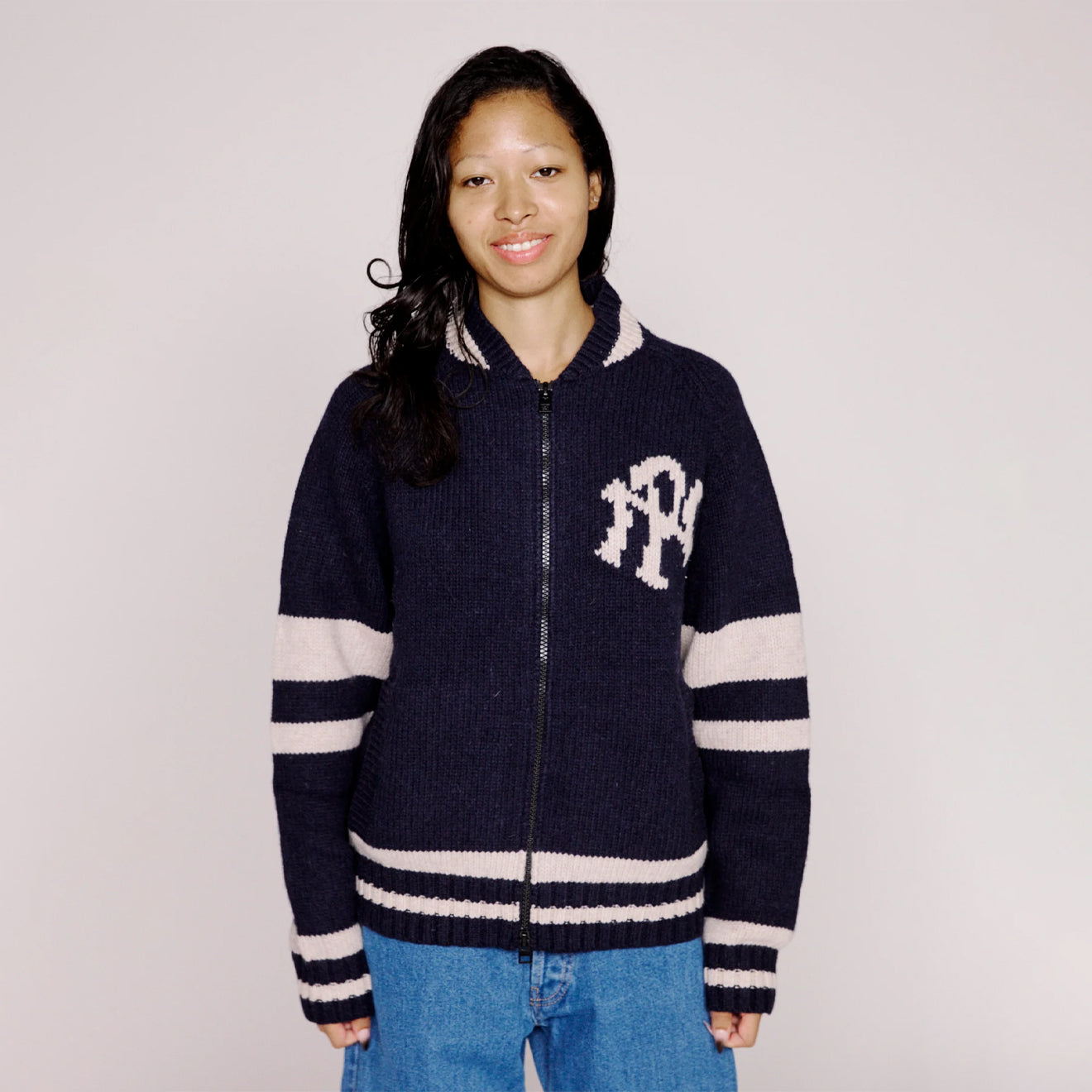 No Problemo NYP Varsity Zip Thru Knit Navy - pam pam 