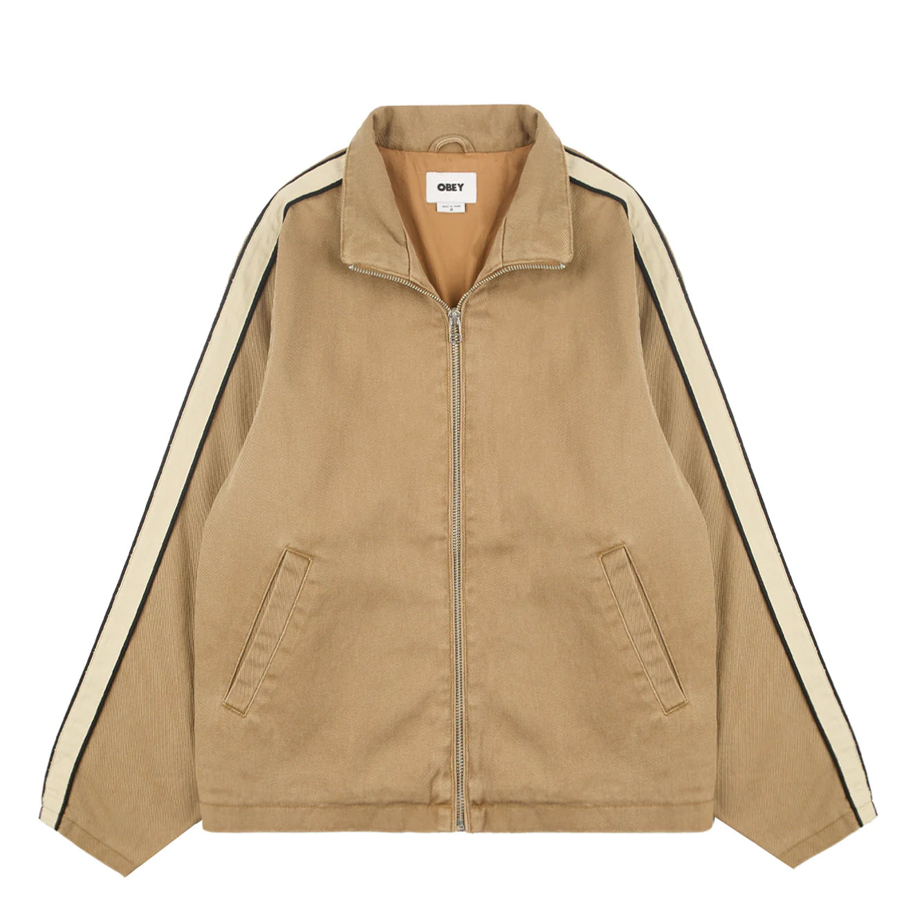 Obey Womens Astrid Stripe Jacket Tan Faded Wash - pam pam 