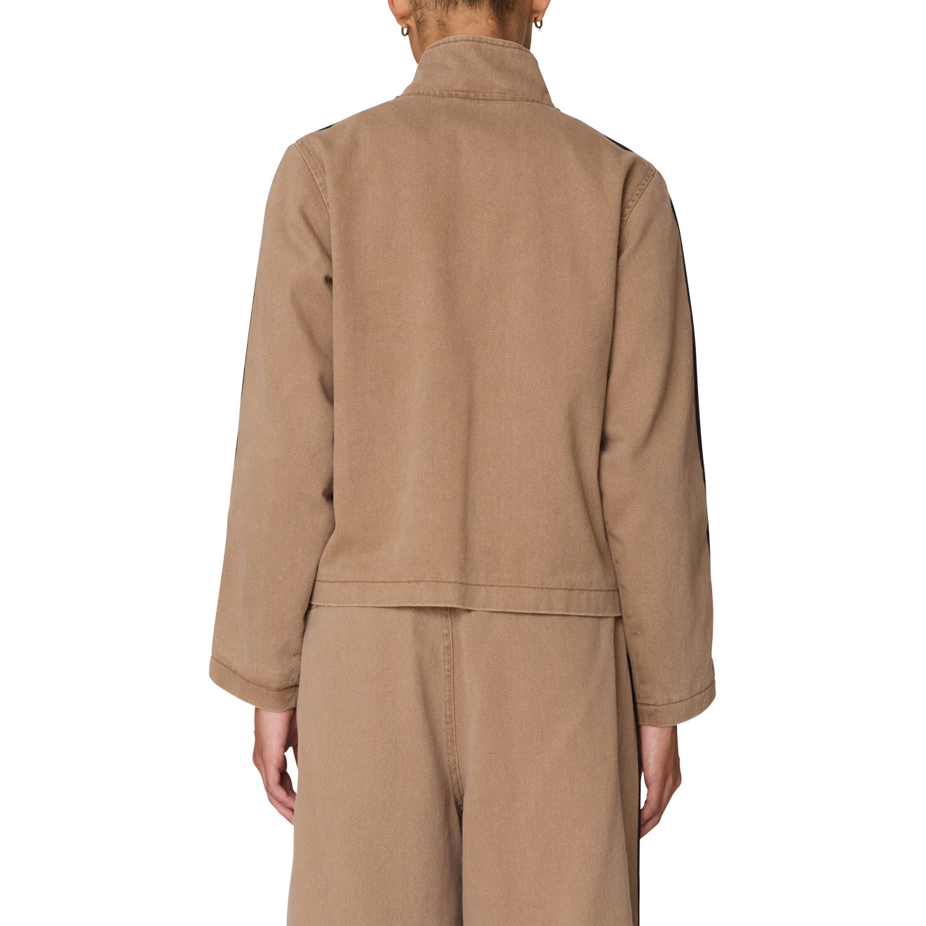 Obey Womens Astrid Stripe Jacket Tan Faded Wash - pam pam 