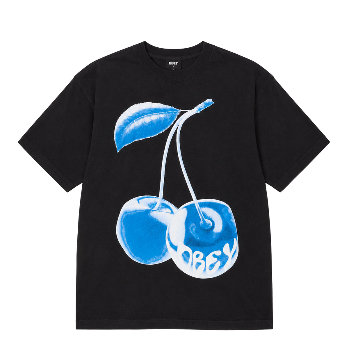 Obey Womens Blue Cherry T-Shirt Digital Black