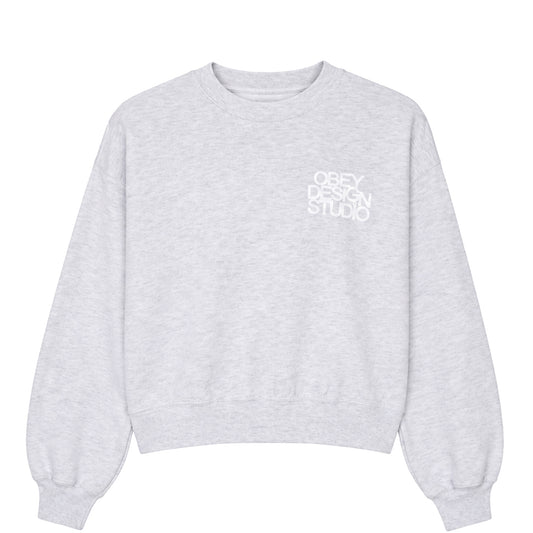 Obey Womens Design Studio Cropped Crew Ash Heather Grey