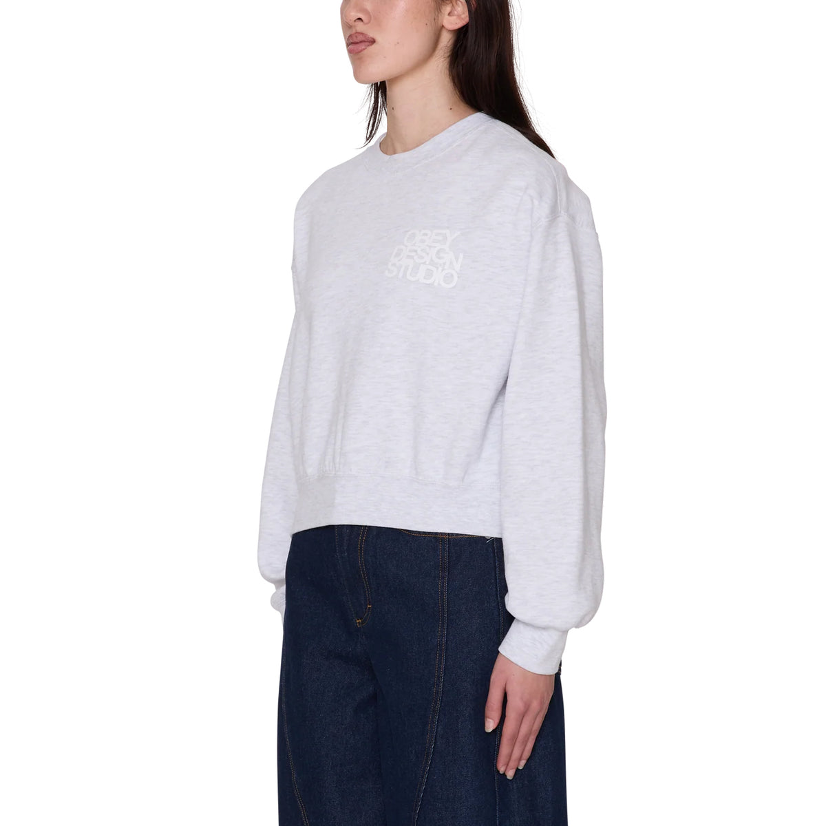 Obey Womens Design Studio Cropped Crew Ash Heather Grey
