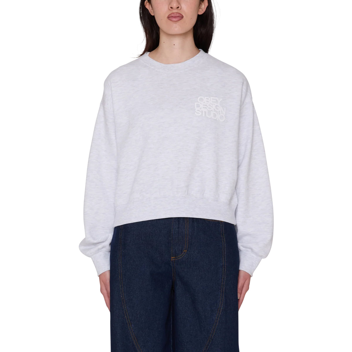 Obey Womens Design Studio Cropped Crew Ash Heather Grey