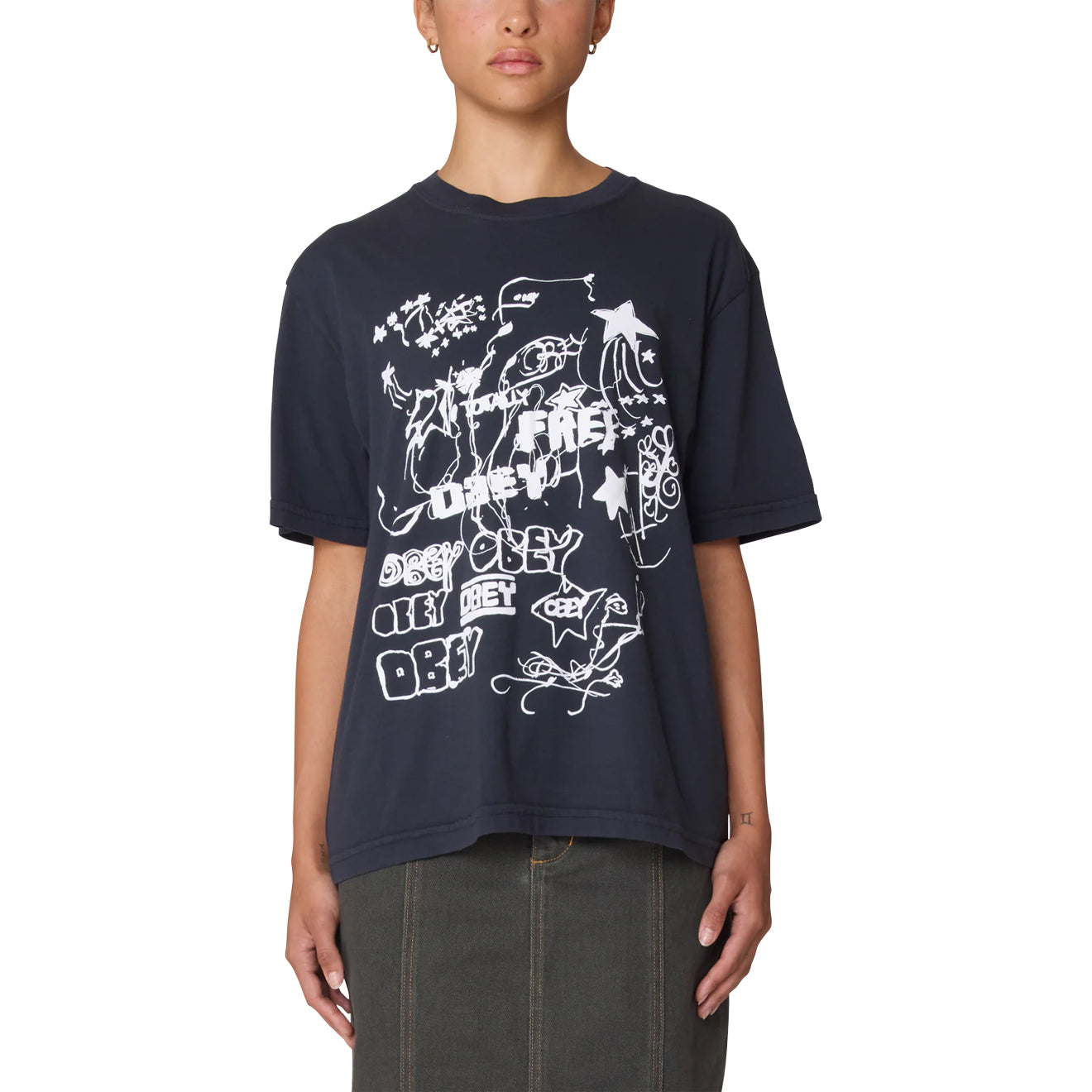 Obey Womens Firework Type Black - pam pam 