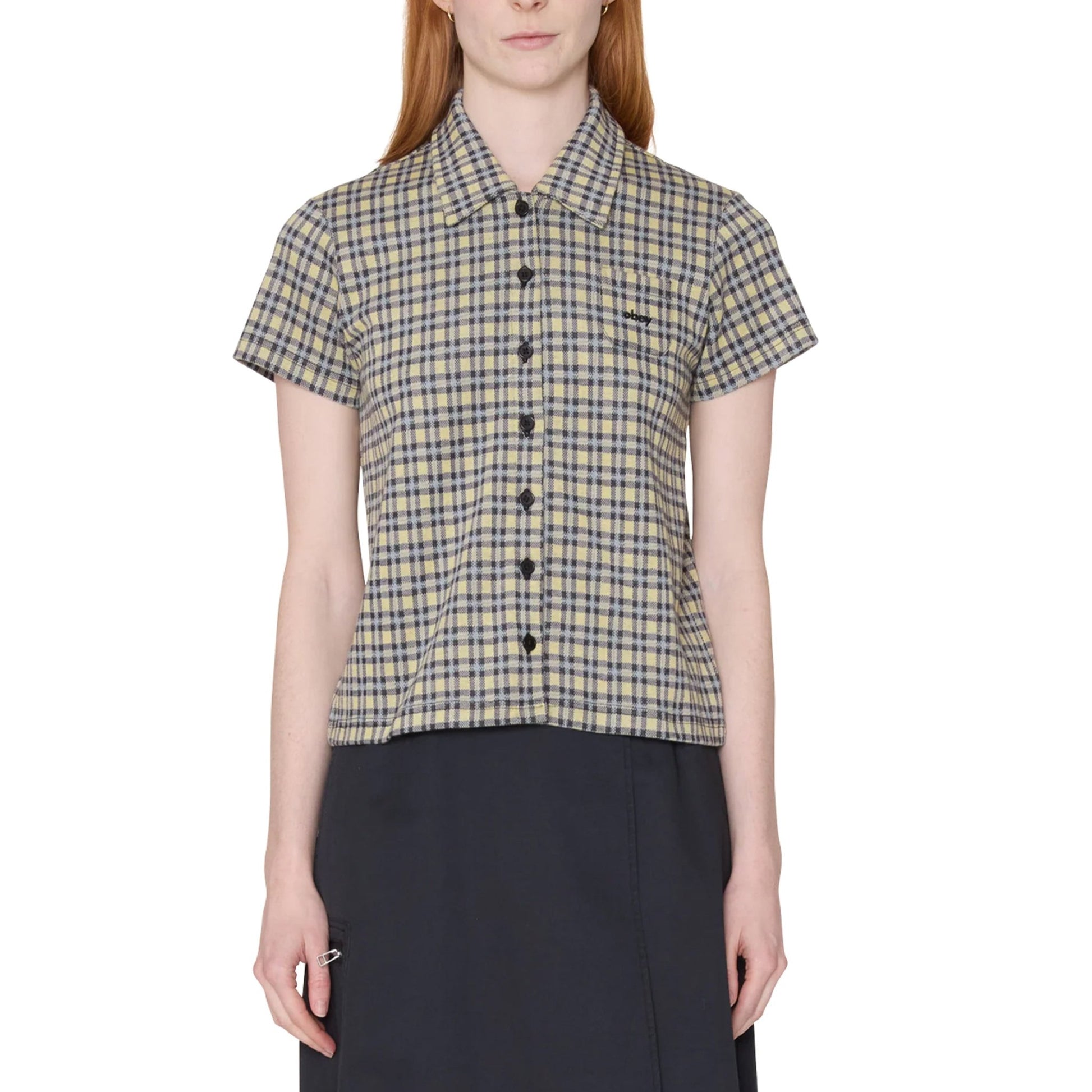Obey Womens Lila Micro Check S/S Shirt Yellow Multi