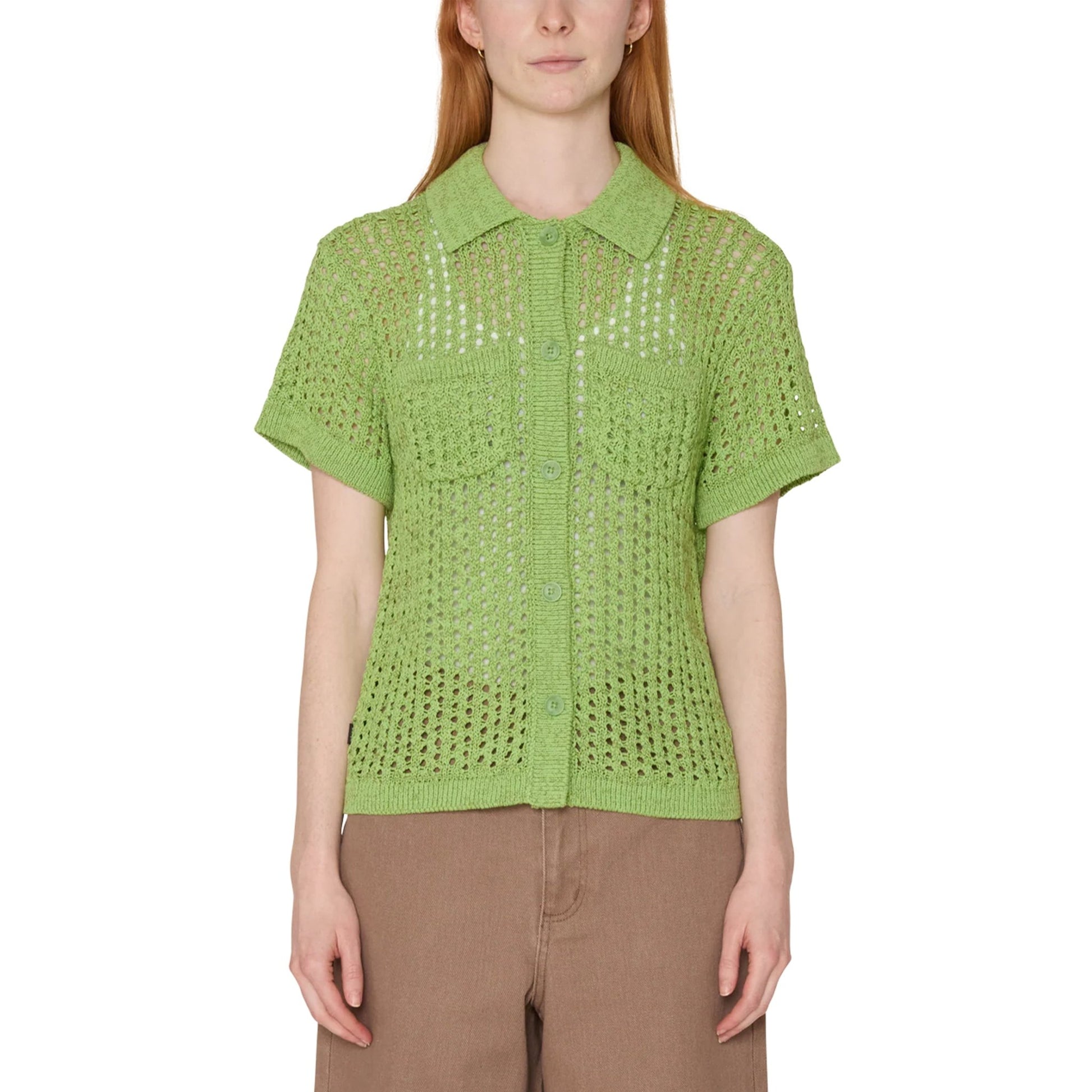 Obey Womens Milly Open Knit Sweater Light Green Multi